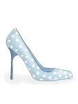 blue shoe, white polka dots