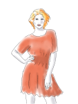 orange dress and hair, by kim dolan